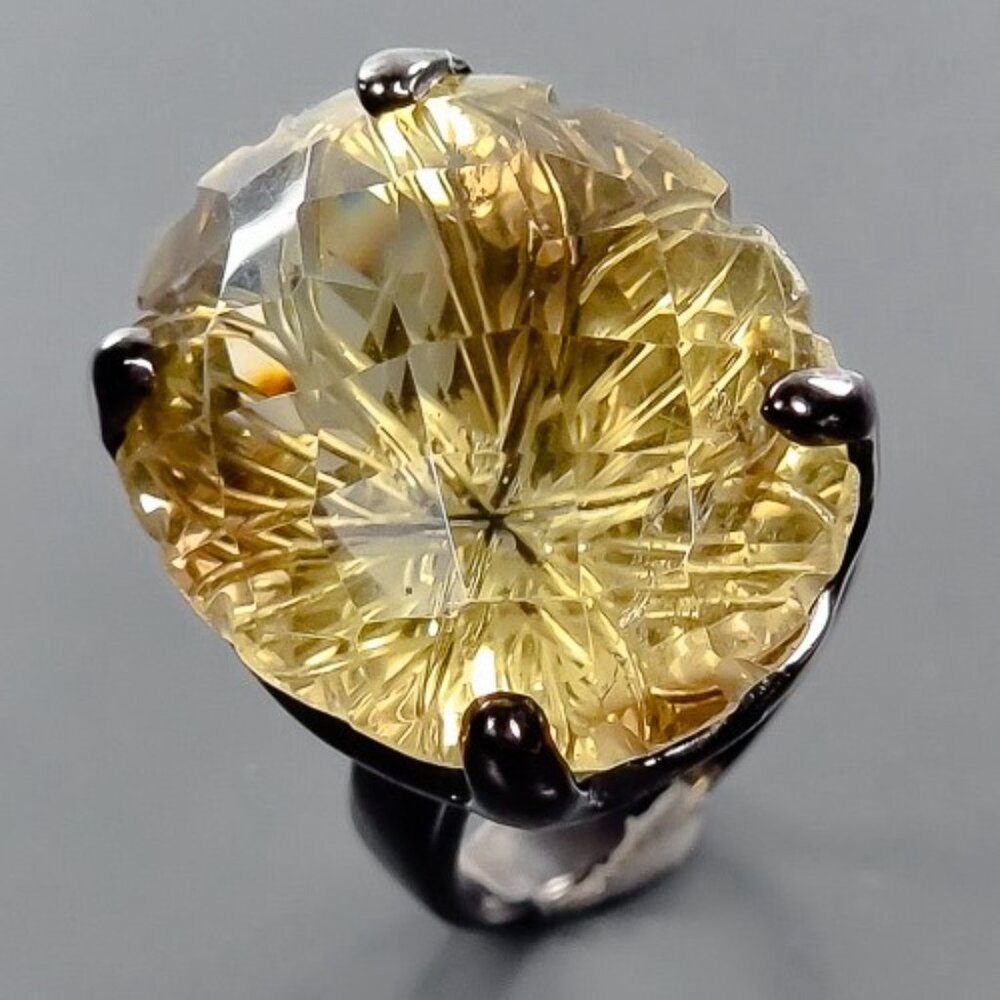 RING 40CT Natural Lemon Quartz 925 Size 8
